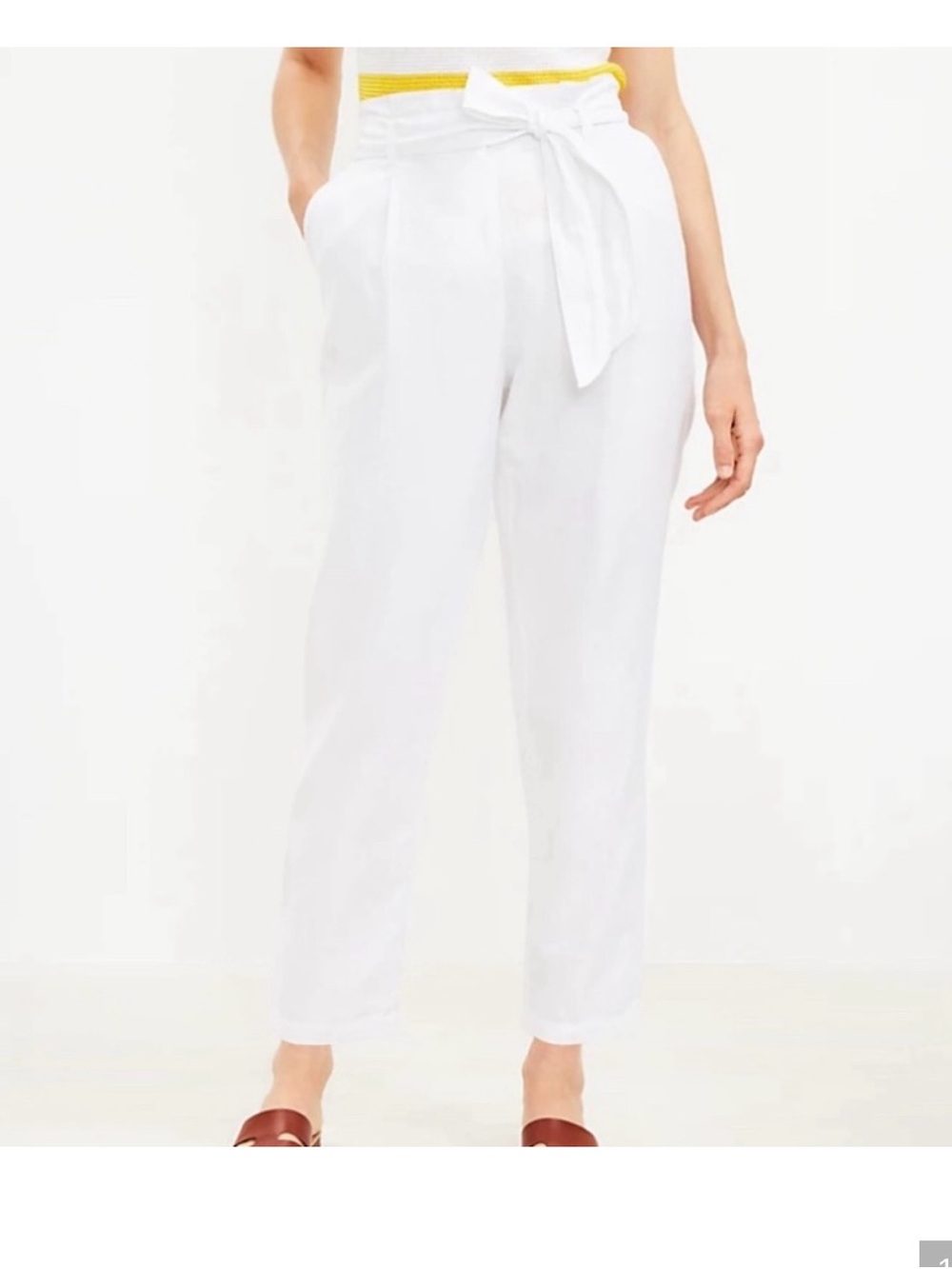 Loft Paper Bag White Linen/Cotton Baggy Pants Size Medium